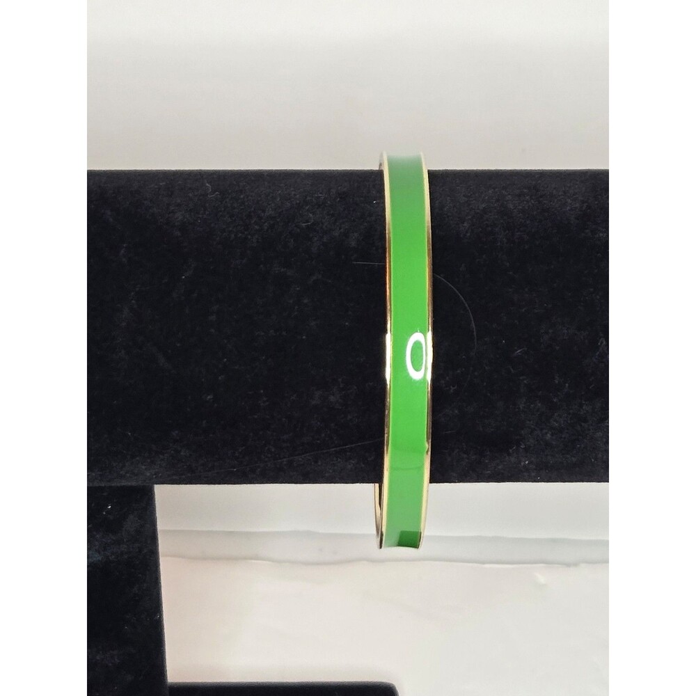 Gold Tone Bangle Bracelet Green Enamel